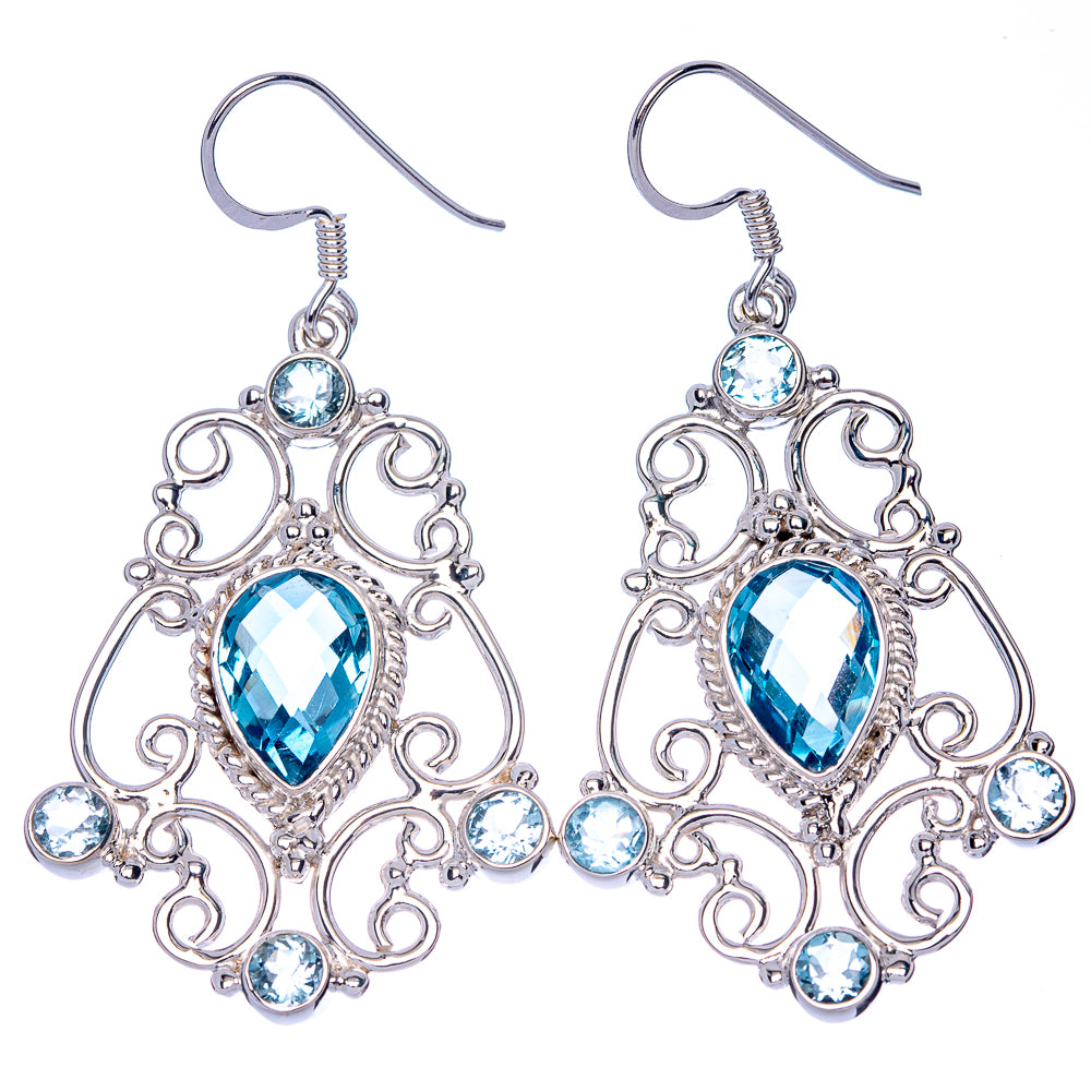 Signature Blue Topaz Earrings 2 1/4" (925 Sterling Silver) E1074