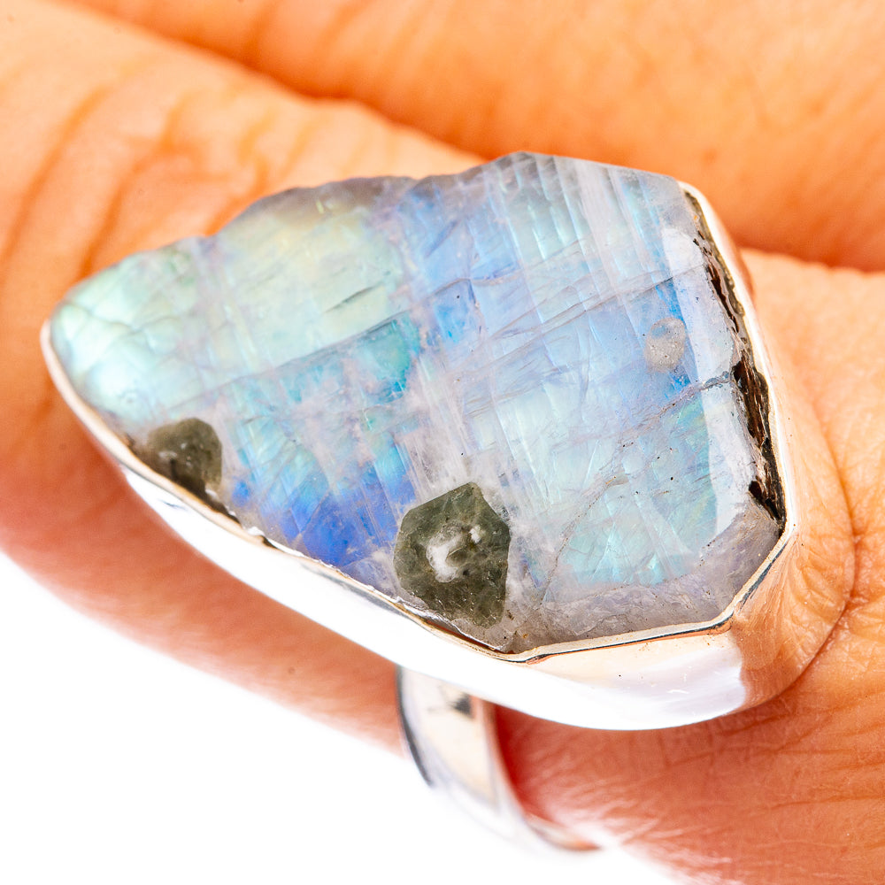 Large Raw Rainbow Moonstone Ring Size 9.25 (925 Sterling Silver) R142885