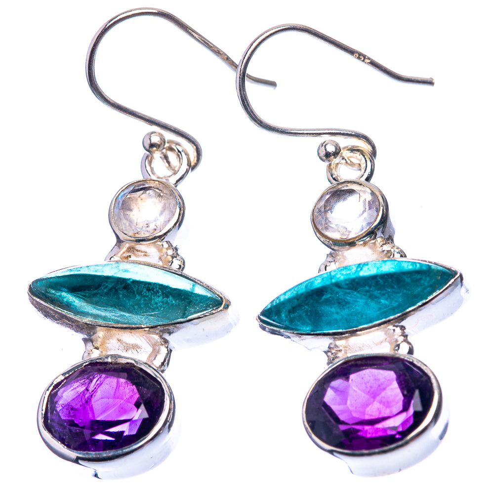 Blue Fluorite, Amethyst, Rainbow Moonstone Earrings 1 1/2" (925 Sterling Silver) E432427