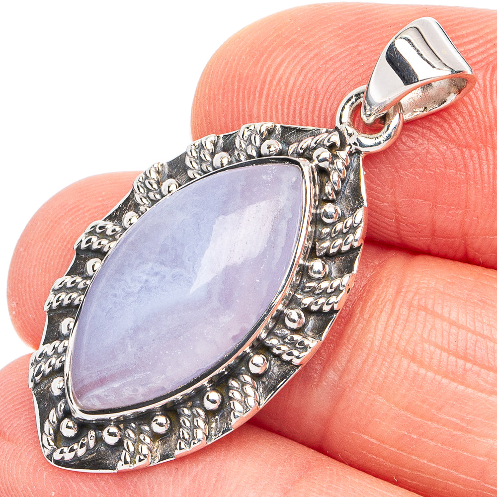 Premium Blue Lace Agate Pendant 1 3/8" (925 Sterling Silver) P45057