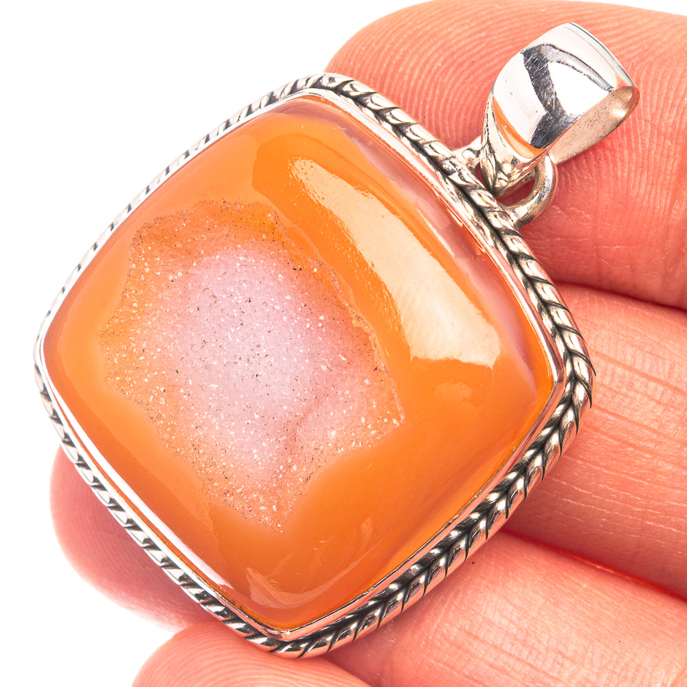 Carnelian Druzy Pendant 1 1/2" (925 Sterling Silver) P38843