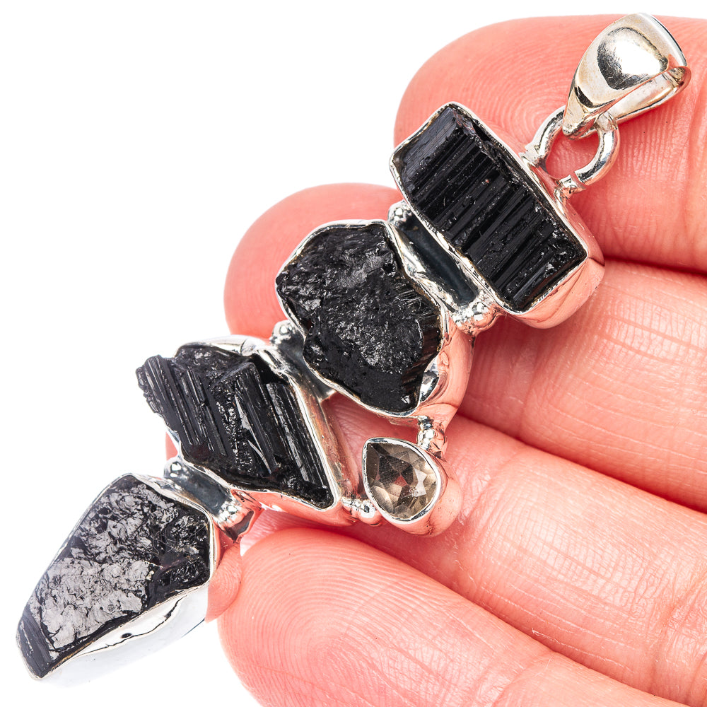 Black Tourmaline, Smoky Quartz Pendant 2 1/4" (925 Sterling Silver) P44336