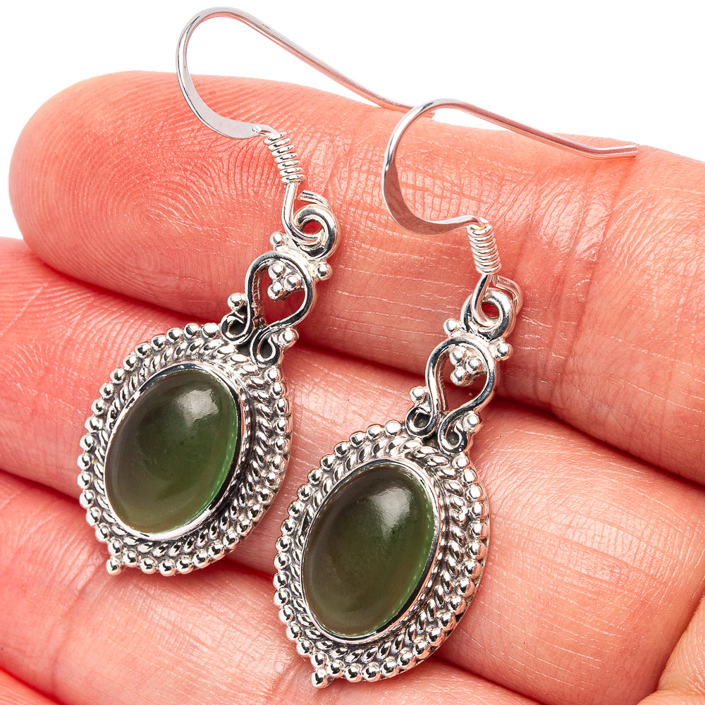 Premium Nephrite Jade Earrings 1 5/8" (.925 Sterling Silver)