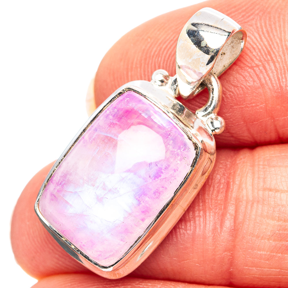 Pink Moonstone Pendant 1 1/8" (.925 Sterling Silver)