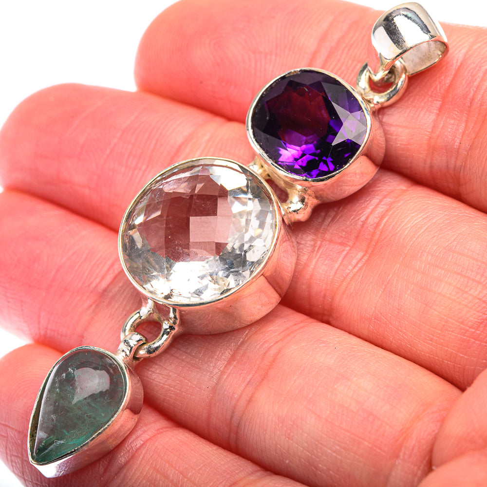 White Quartz, Amethyst, Blue Fluorite Pendant 2 1/4" (925 Sterling Silver) PD38517
