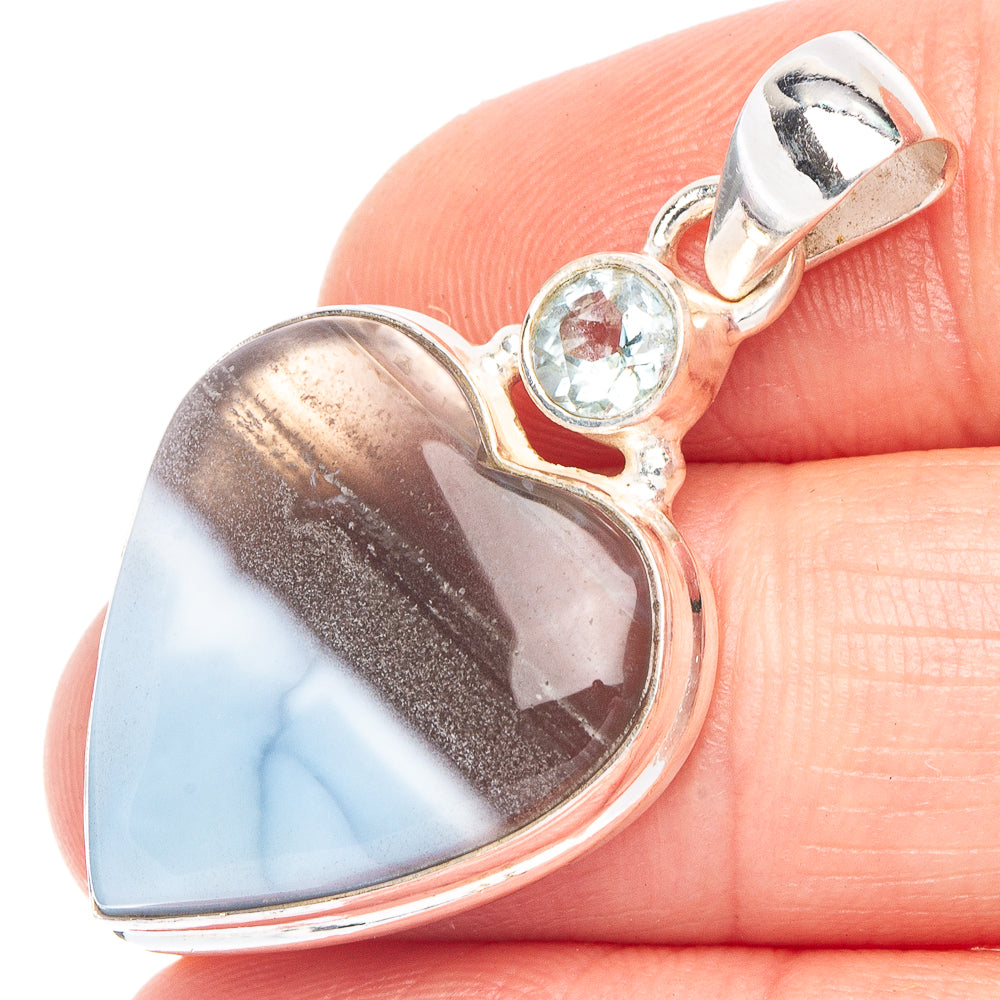 Owyhee Opal, Blue Topaz Heart Pendant 1 1/2" (925 Sterling Silver) P43993