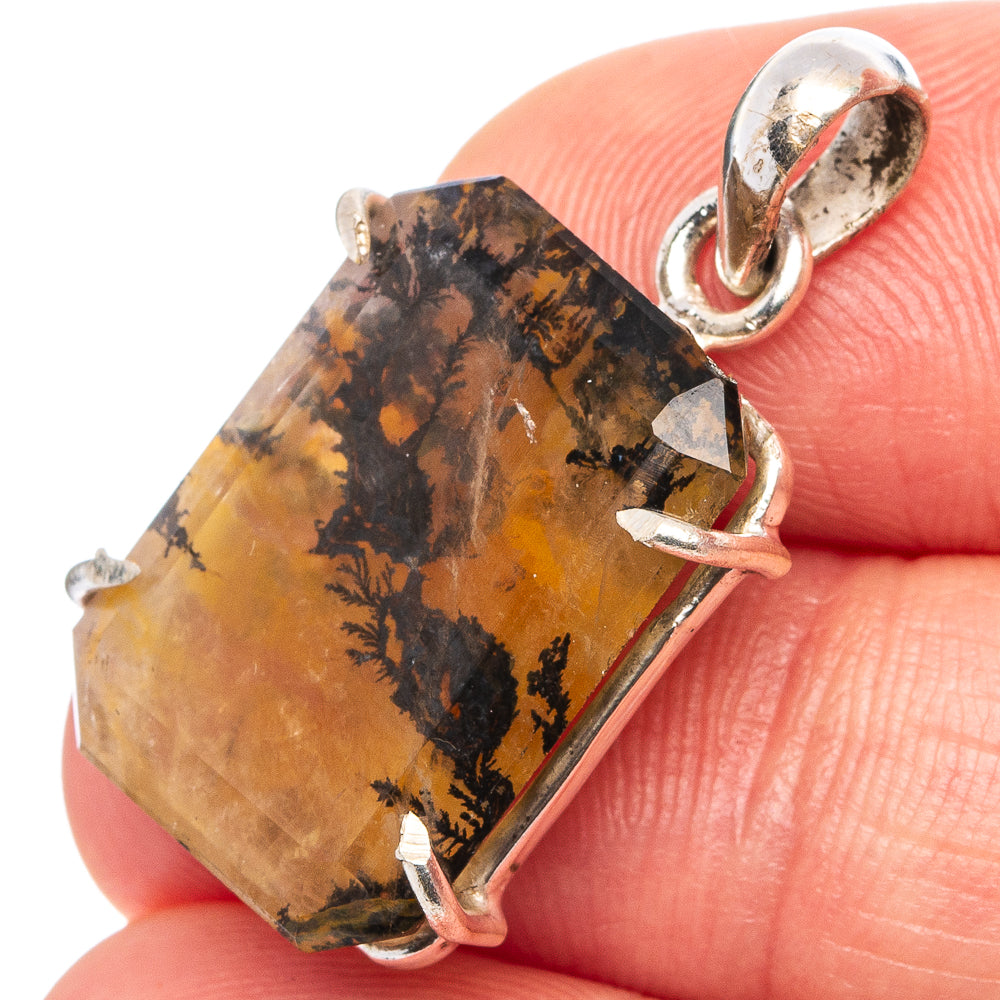 Faceted Scenic Dendritic Agate Pendant 1 1/8" (.925 Sterling Silver)