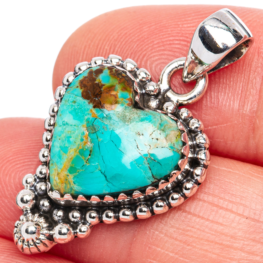 Rare Arizona Turquoise Heart Pendant 1 1/4" (925 Sterling Silver) P42126