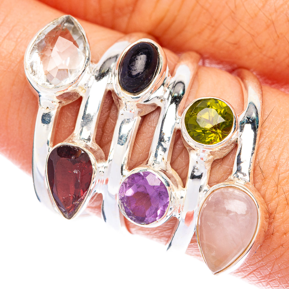 Large White Quartz, Garnet, Tanzanite, Amethyst, Peridot, Rose Quartz Ring Size 8.75 (925 Sterling Silver) R144673