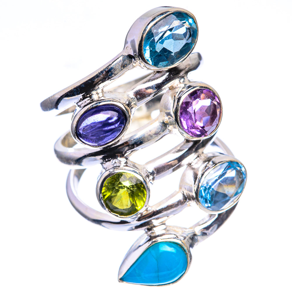 Large Blue Topaz, Tanzanite, Amethyst, Peridot, Sleeping Beauty Turquoise Ring Size 5.75 (925 Sterling Silver) RING143460