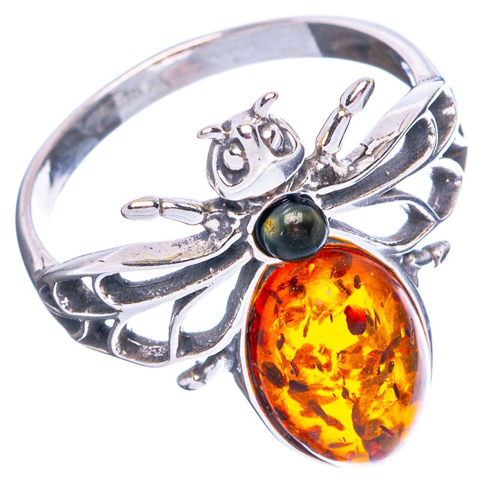 Baltic Amber Honey Bee Ring Size 8 (.925 Sterling Silver)