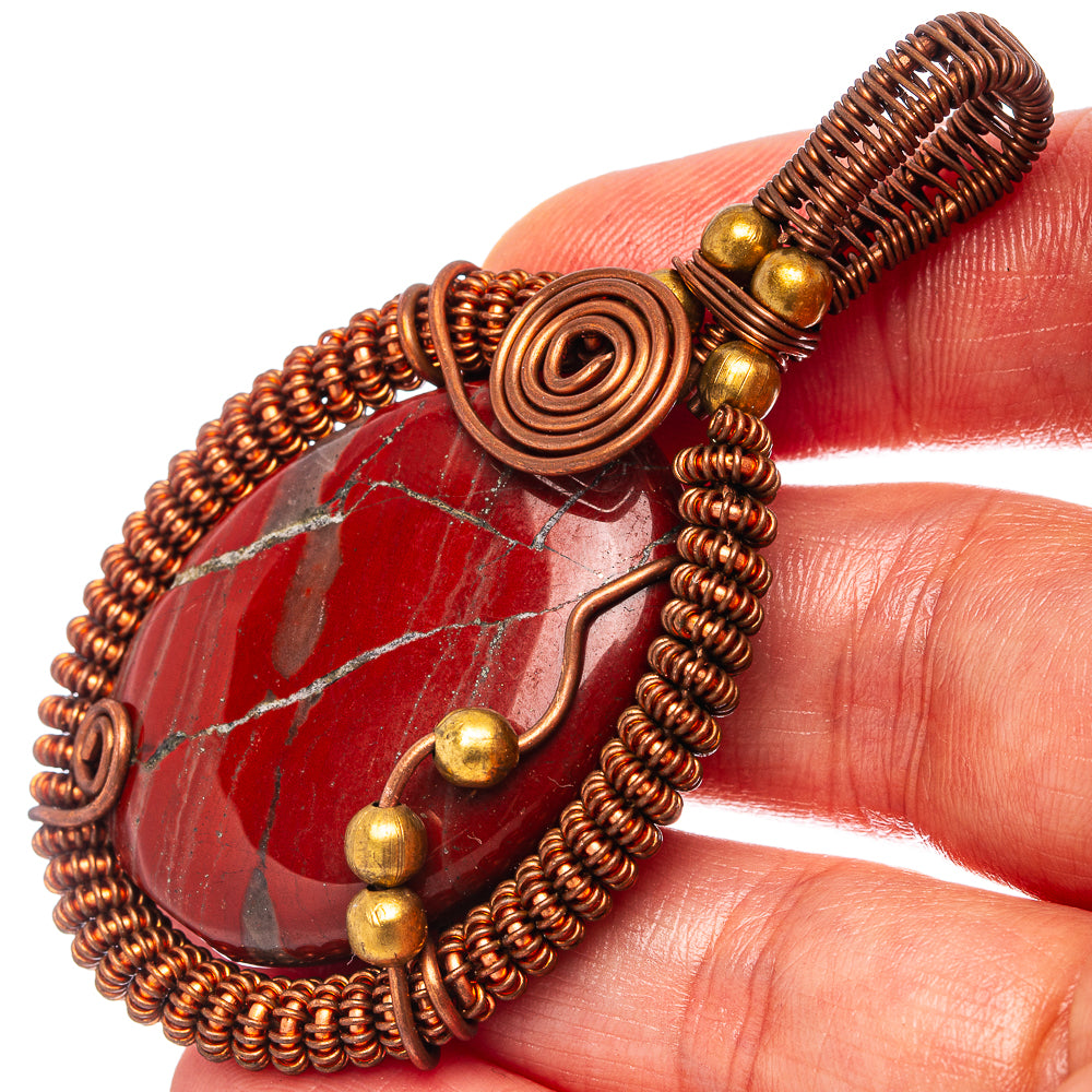Red Jasper Wire Wrap Pendant 2 5/8" (Oxidized Copper)