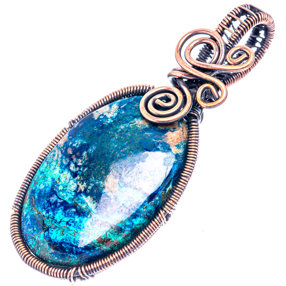 Shattuckite Wire Wrap Pendant 2 3/8" (Oxidized Copper)