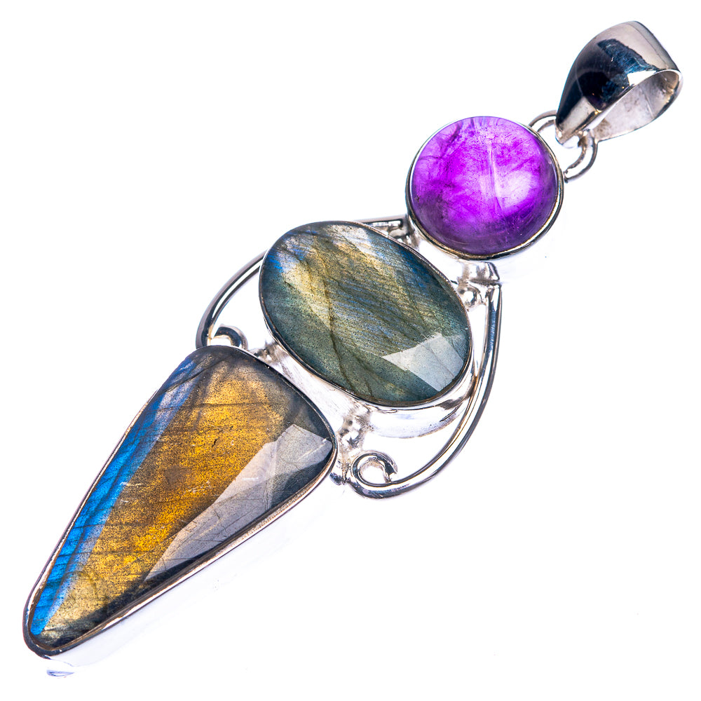 Labradorite, Amethyst 925 Sterling Silver Pendant 2 3/8"