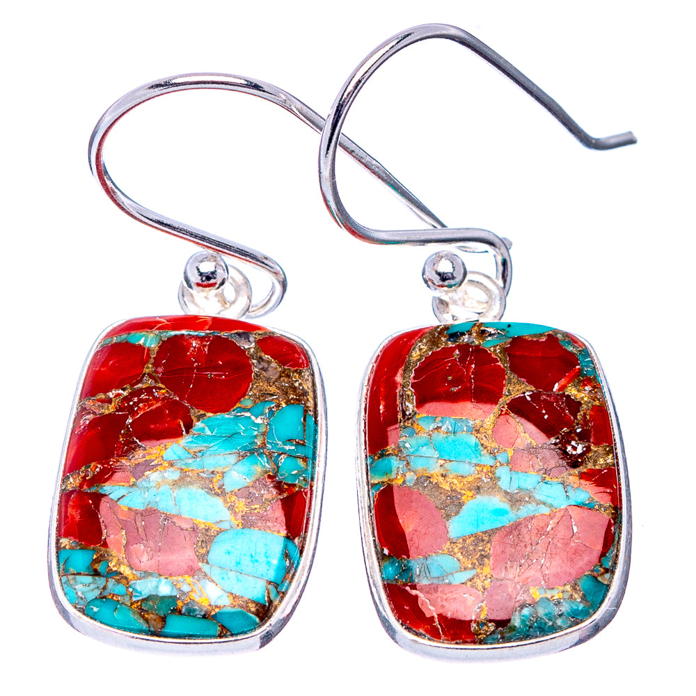 Coral Turquoise Matrix Earrings 1 1/4" (.925 Sterling Silver)