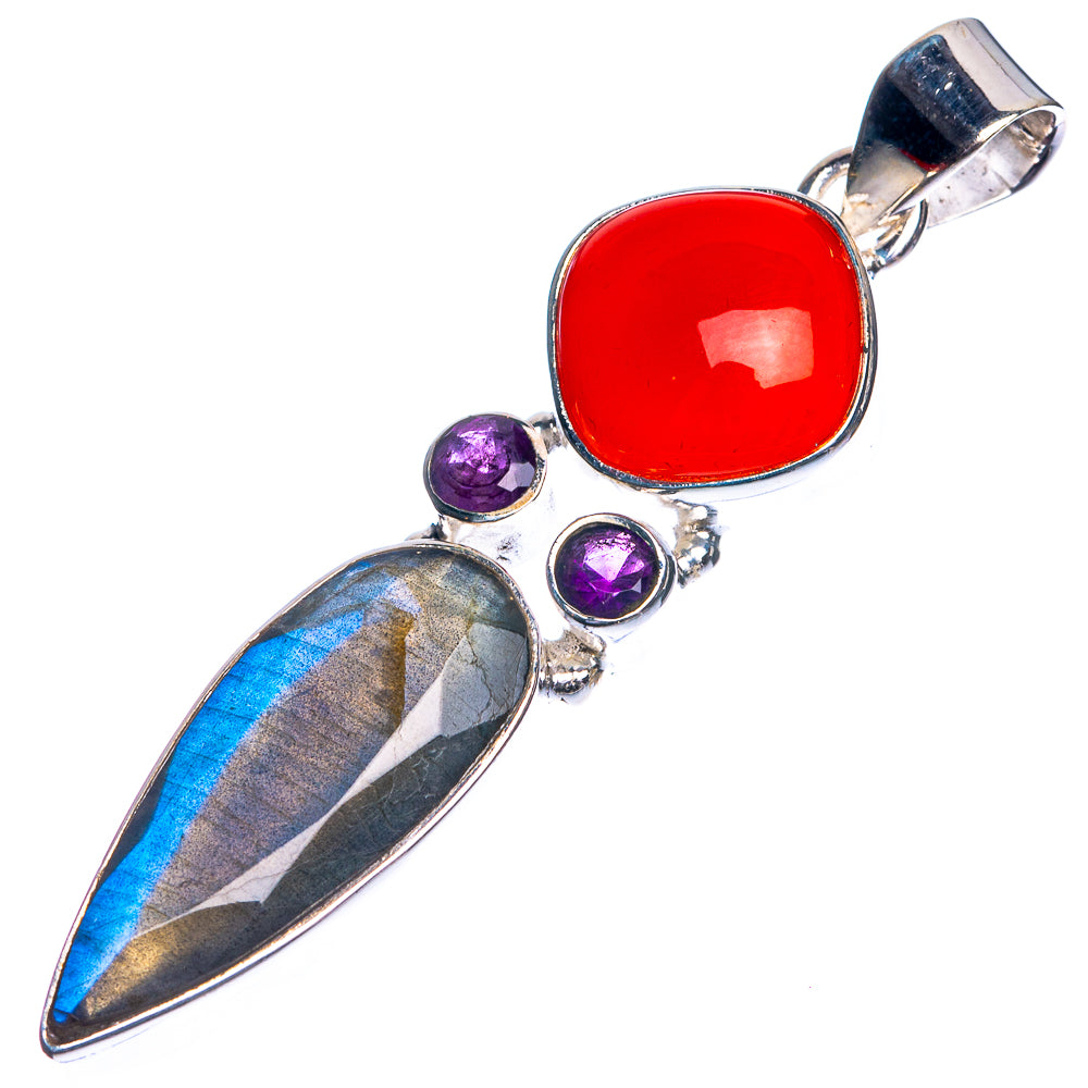Labradorite, Red Onyx, Amethyst 925 Sterling Silver Pendant 2 1/8"