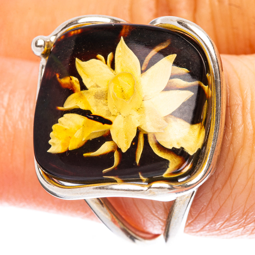Amber Intaglio Rose Ring Size 6 Adjustable (925 Sterling Silver) R3808