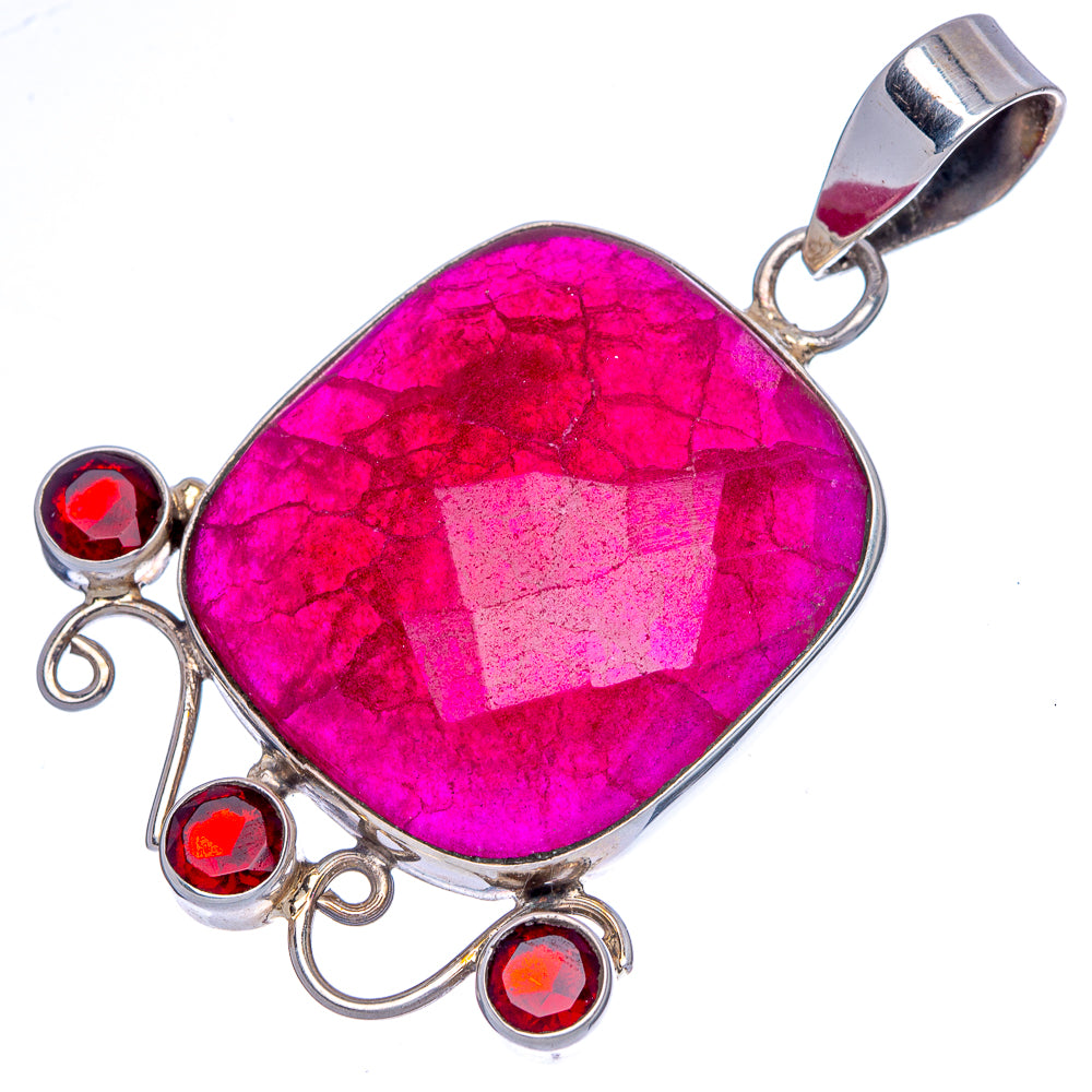 Pink Agate, Garnet Pendant 2" (925 Sterling Silver) P40035
