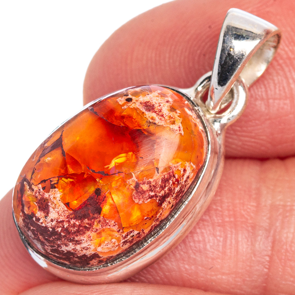 Rare Mexican Fire Opal Pendant 1 1/8" (925 Sterling Silver) P40654