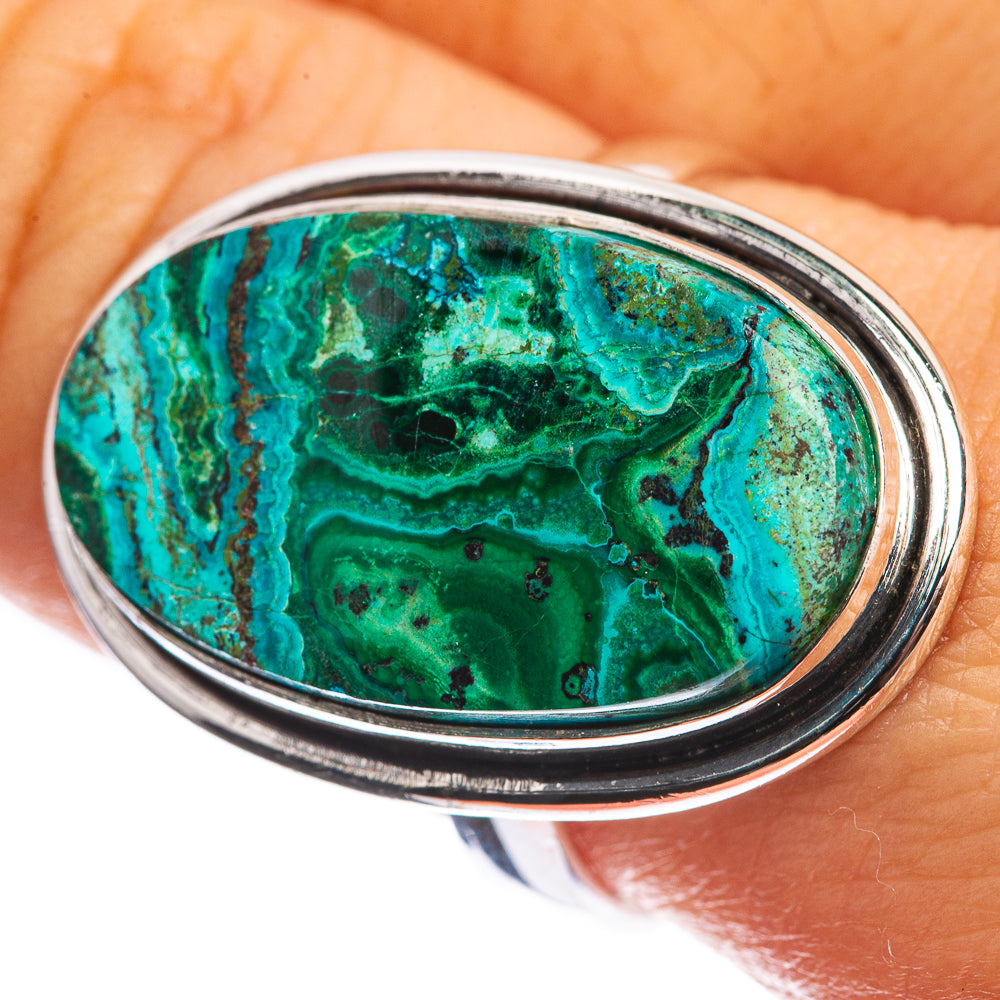 Malachite In Chrysocolla 925 Sterling Silver Ring Size 10