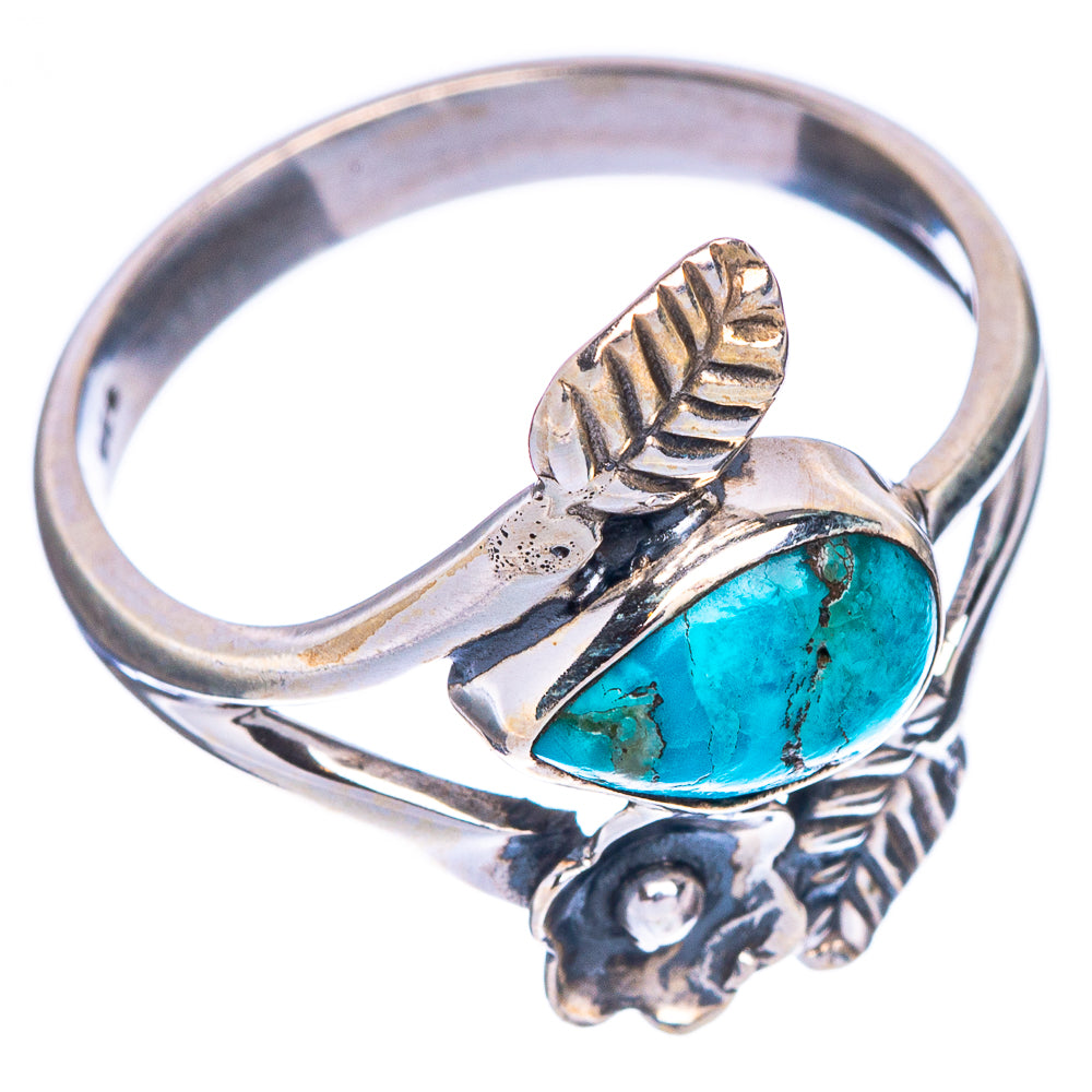 Kingman Turquoise Flower Leaf Ring Size 7.75 (925 Sterling Silver) R1175