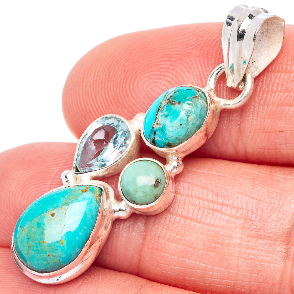 Rare Kingman Turquoise, Blue Topaz Pendant 1 5/8" (925 Sterling Silver) P41138