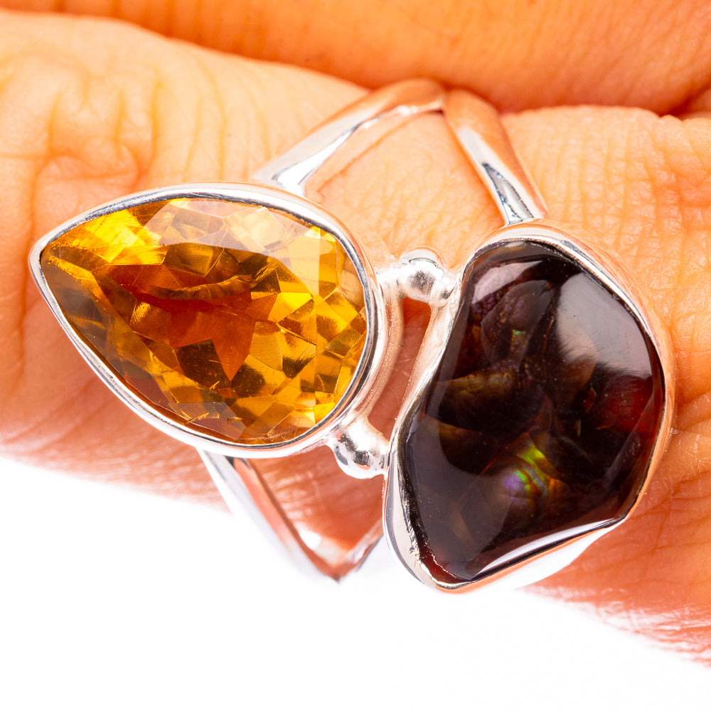 Mexican Fire Agate, Citrine Ring Size 9.25 (925 Sterling Silver) R141547