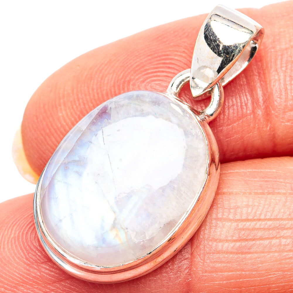 Rainbow Moonstone Pendant 1 1/8" (.925 Sterling Silver)