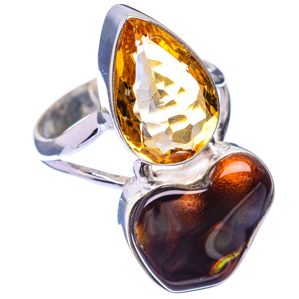 Large Mexican Fire Agate, Citrine Ring Size 10.75 (925 Sterling Silver) R141360