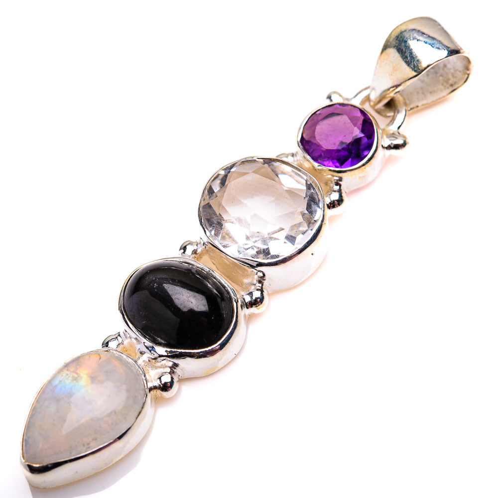 White Quartz, Star Diopside, Rainbow Moonstone, Amethyst Pendant 2" (925 Sterling Silver) PD38570