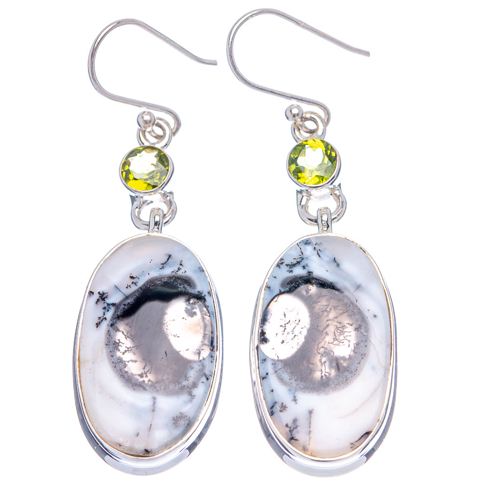 Premium Dendritic Opal, Peridot Earrings 2" (.925 Sterling Silver)