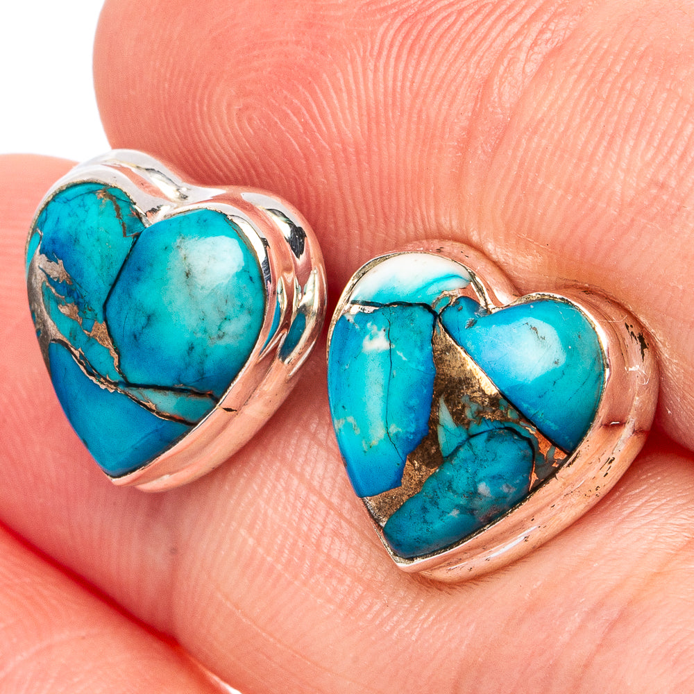 Ice Blue Dahlia Mohave Turquoise Heart Earrings 1/2" (.925 Sterling Silver)