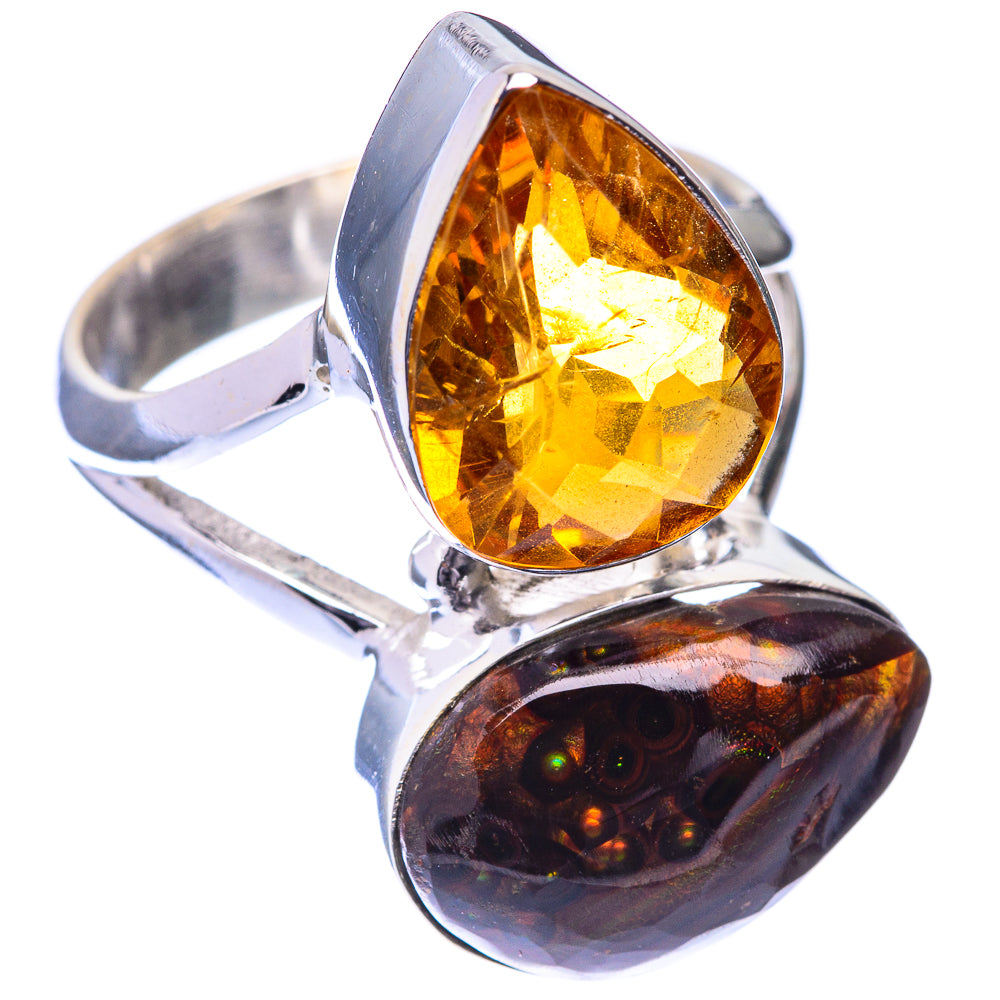 Mexican Fire Agate, Citrine Ring Size 8 (925 Sterling Silver) R141575