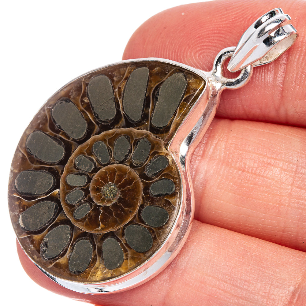 Rare Ammonite Pyrite Pendant 1 3/4" (925 Sterling Silver) P40665