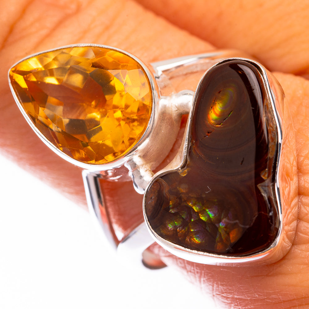 Large Mexican Fire Agate, Citrine Ring Size 10 (925 Sterling Silver) R140775