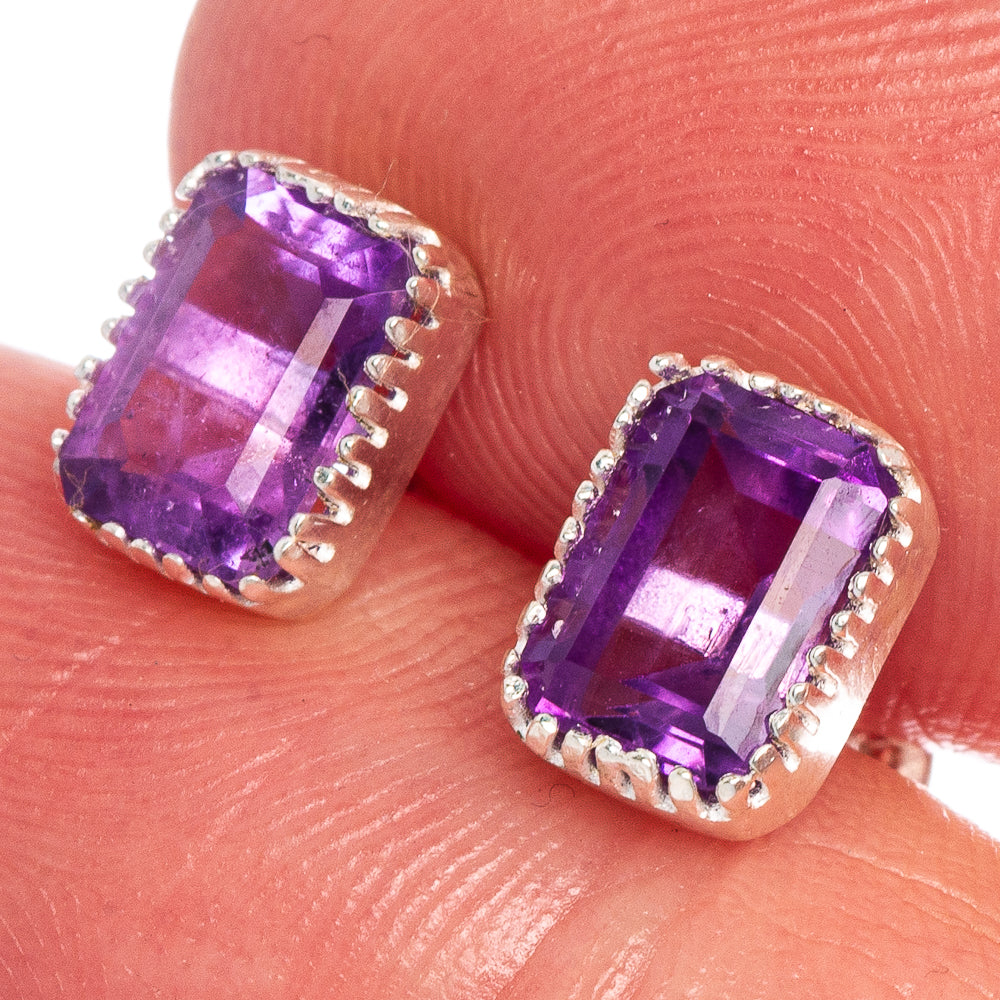 Faceted Amethyst Earrings 3/8" (925 Sterling Silver) E1027