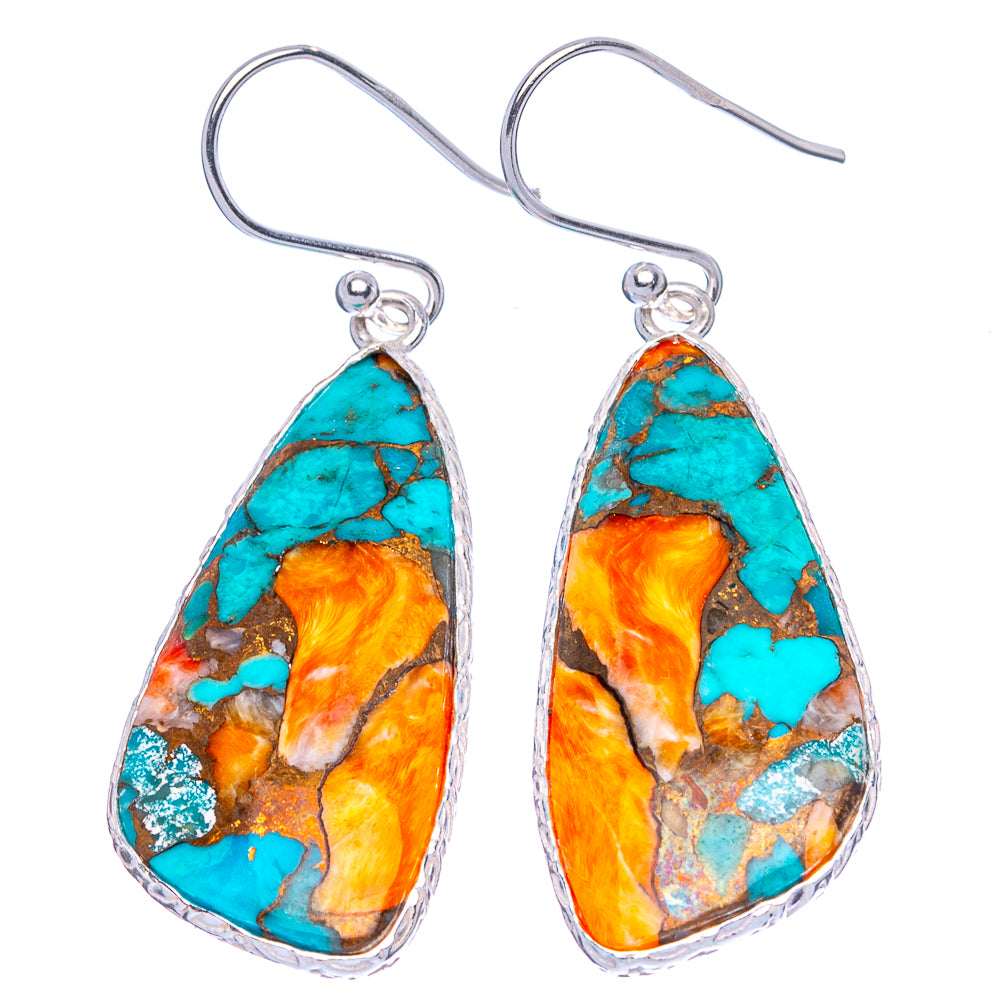 Spiny Oyster Turquoise 925 Sterling Silver Earrings 1 3/4" (925 Sterling Silver) E1979