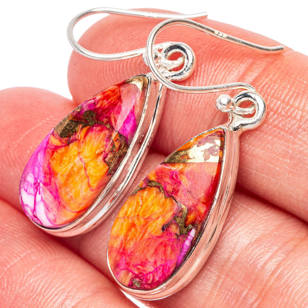 Pink Kingman Dahlia Turquoise Earrings 1 3/8" (925 Sterling Silver) E2405