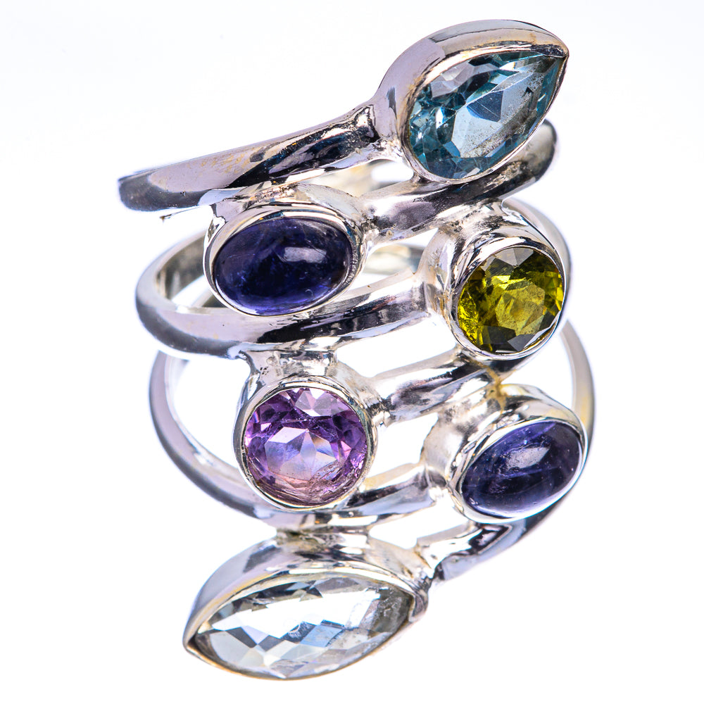 Large Blue Topaz, Tanzanite, Amethyst, Peridot, White Quartz Ring Size 6.75 (925 Sterling Silver) RING143343