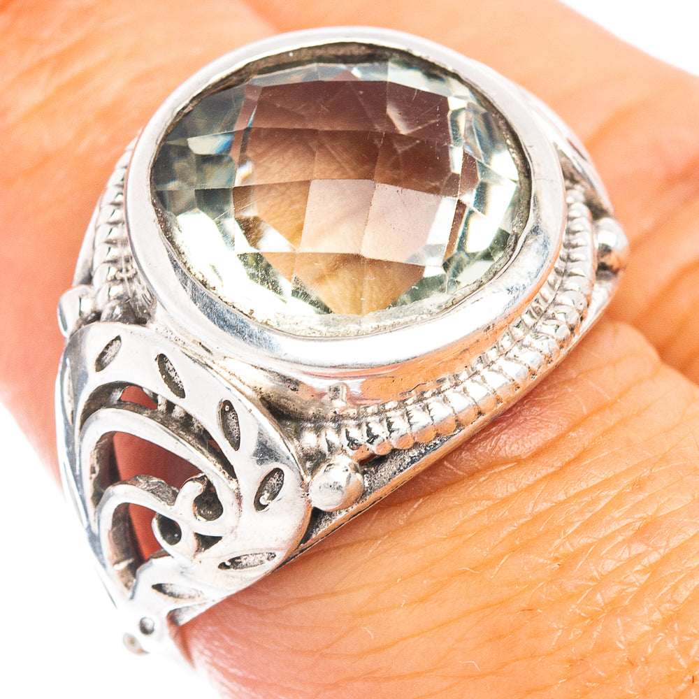 (Classic Series) Green Amethyst Ring Size 6.5 (.925 Sterling Silver)