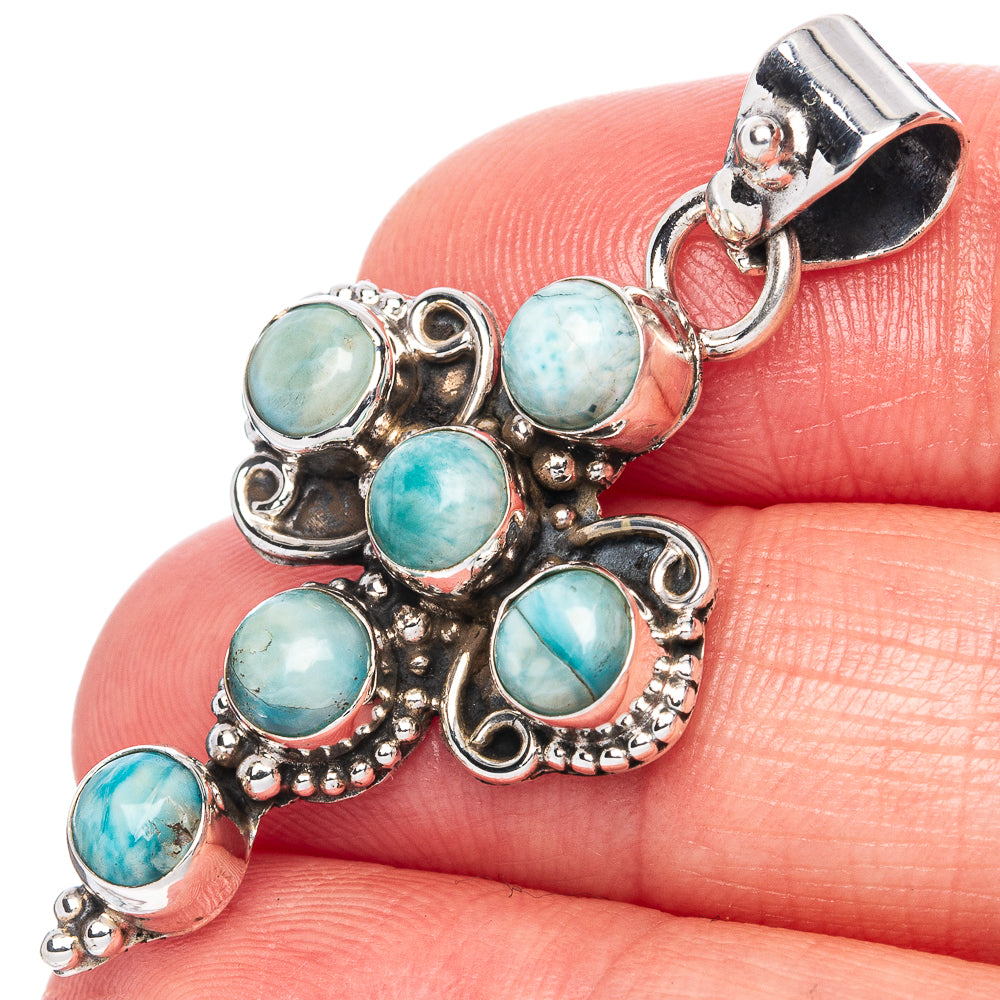 Larimar Cross Pendant 1 5/8" (925 Sterling Silver) P41732