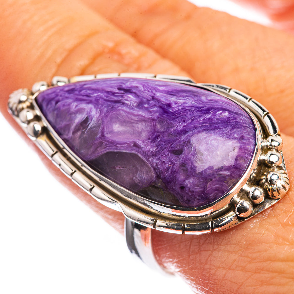 Large Charoite 925 Sterling Silver Ring Size 10