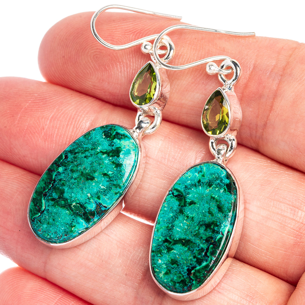 Chrysocolla, Peridot Earrings 1 7/8" (925 Sterling Silver) E433012
