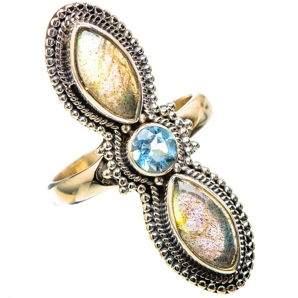 Large Labradorite, Blue Topaz Ring Size 9 (925 Sterling Silver) RING137993