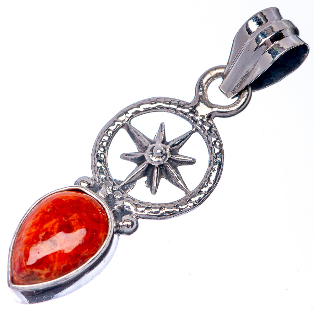 Mexican Fire Agate Dainty Pendant 1 3/8" (925 Sterling Silver) P39879