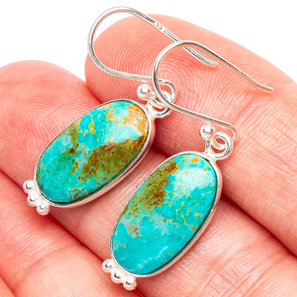 Rare Arizona Turquoise Earrings 1 3/8" (925 Sterling Silver) E1879