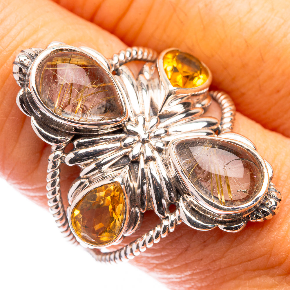 Large Rutilated Quartz, Citrine Ring Size 8.75 (925 Sterling Silver) R141643