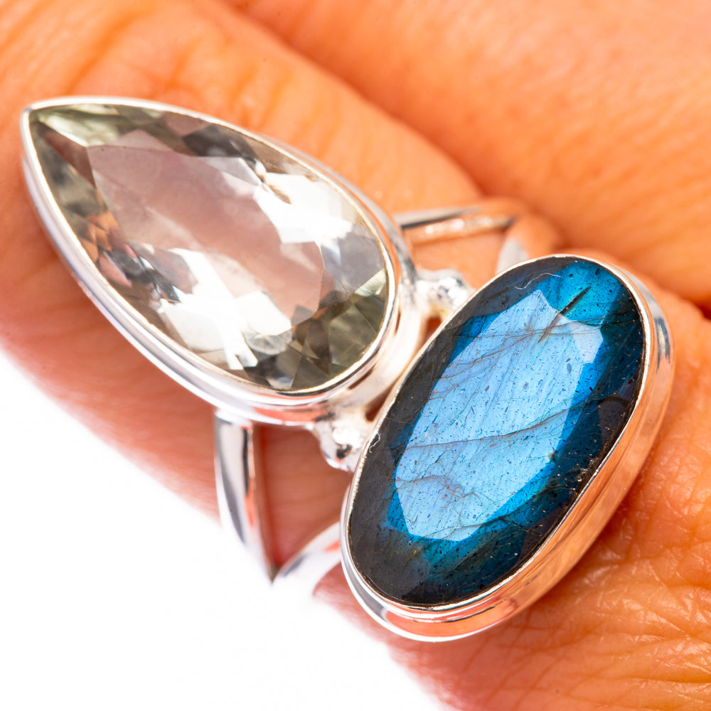 Large Labradorite, Green Amethyst 925 Sterling Silver Ring Size 8.25 (925 Sterling Silver) RING140385
