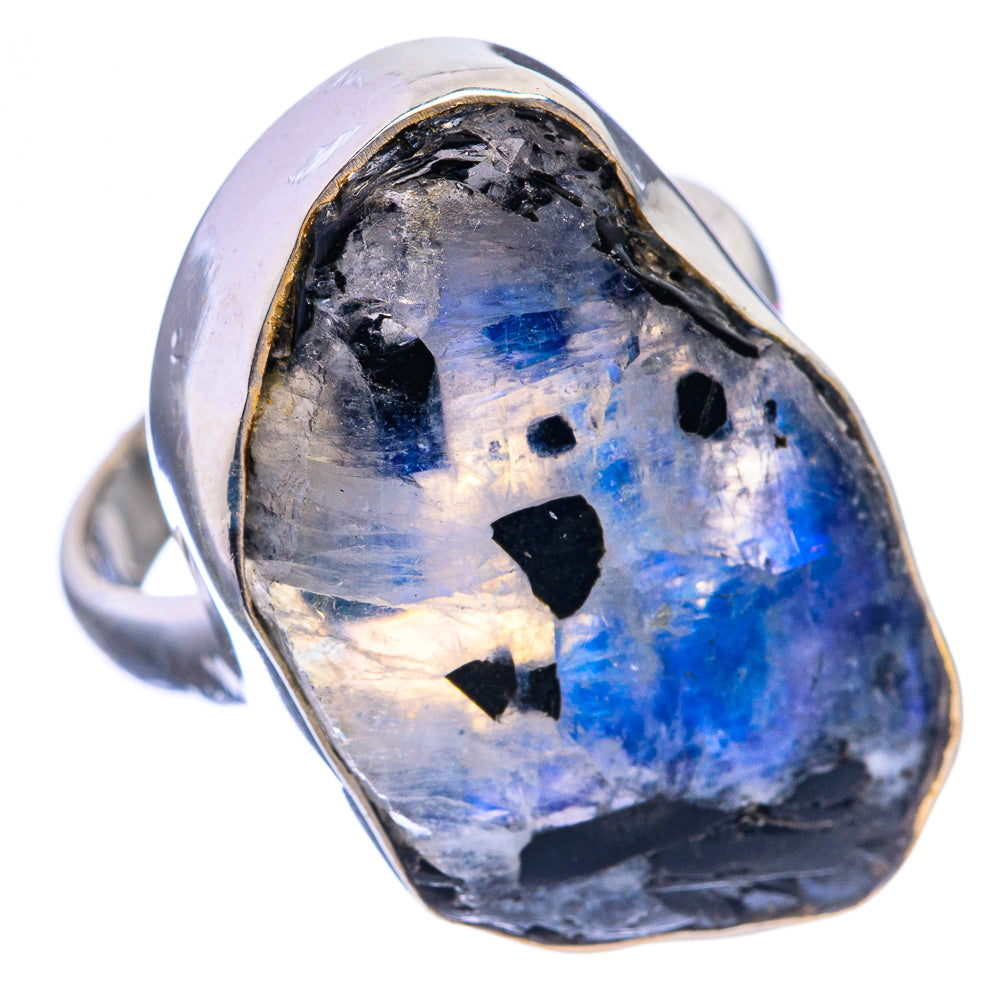 Large Rough Rainbow Moonstone Ring Size 8.25 (925 Sterling Silver) R143020