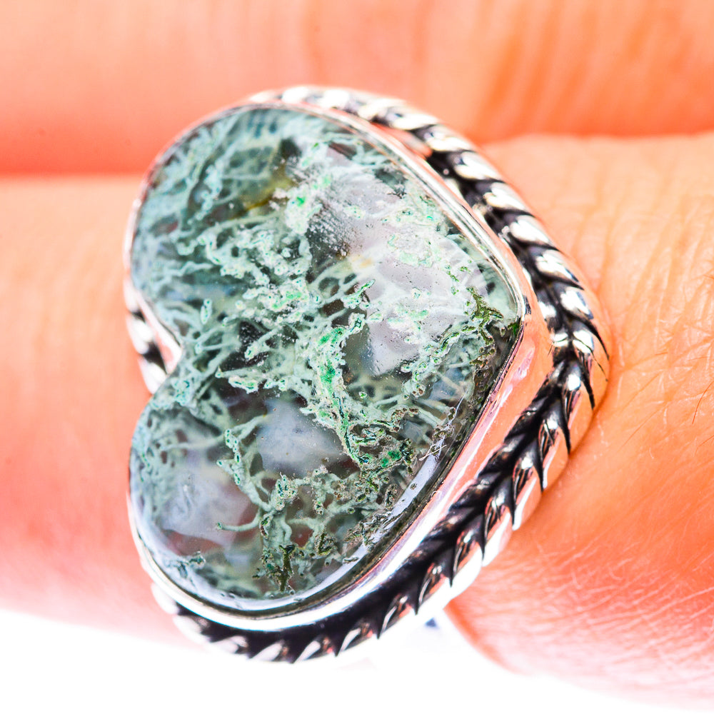 Green Moss Agate Ring Size 7.5 (925 Sterling Silver) RING140084